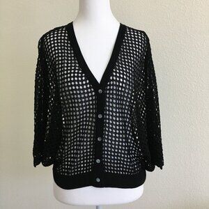 Korean Fashion Black Crop Cardigan Knitted Net Top Crochet Free Size Black